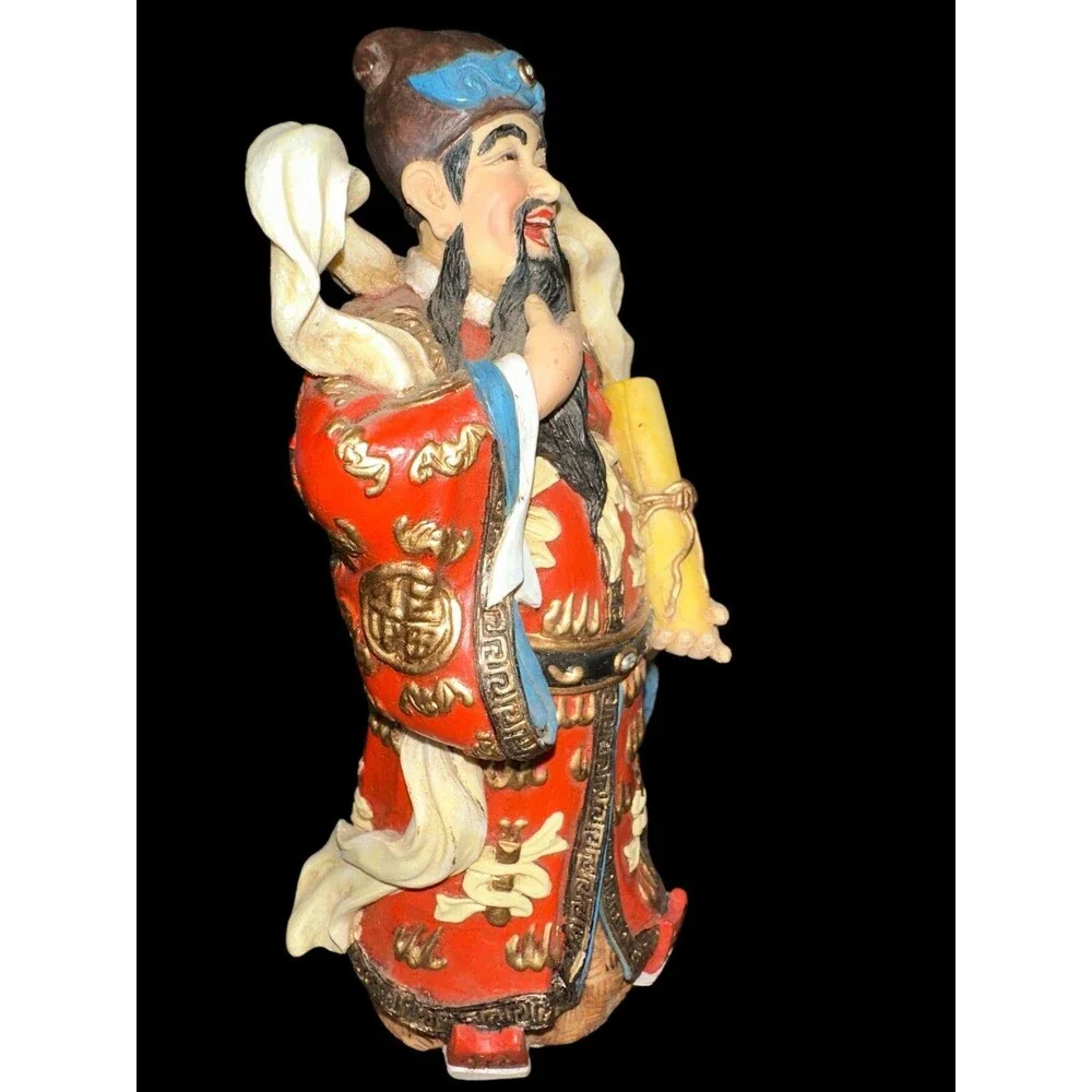 Vintage Chinese Immortal Scholar Figurine Lu God Prosperity Scroll Resin 7